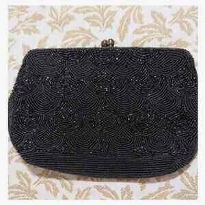 Vintage Walborg black beaded evening clutch made in Belgium by hand mid century